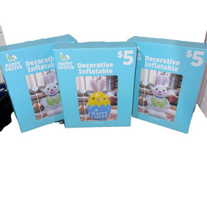 Happy Easter lot of 3 Inflatable Decoration 4 feet Blue Multicolor Bunny Egg